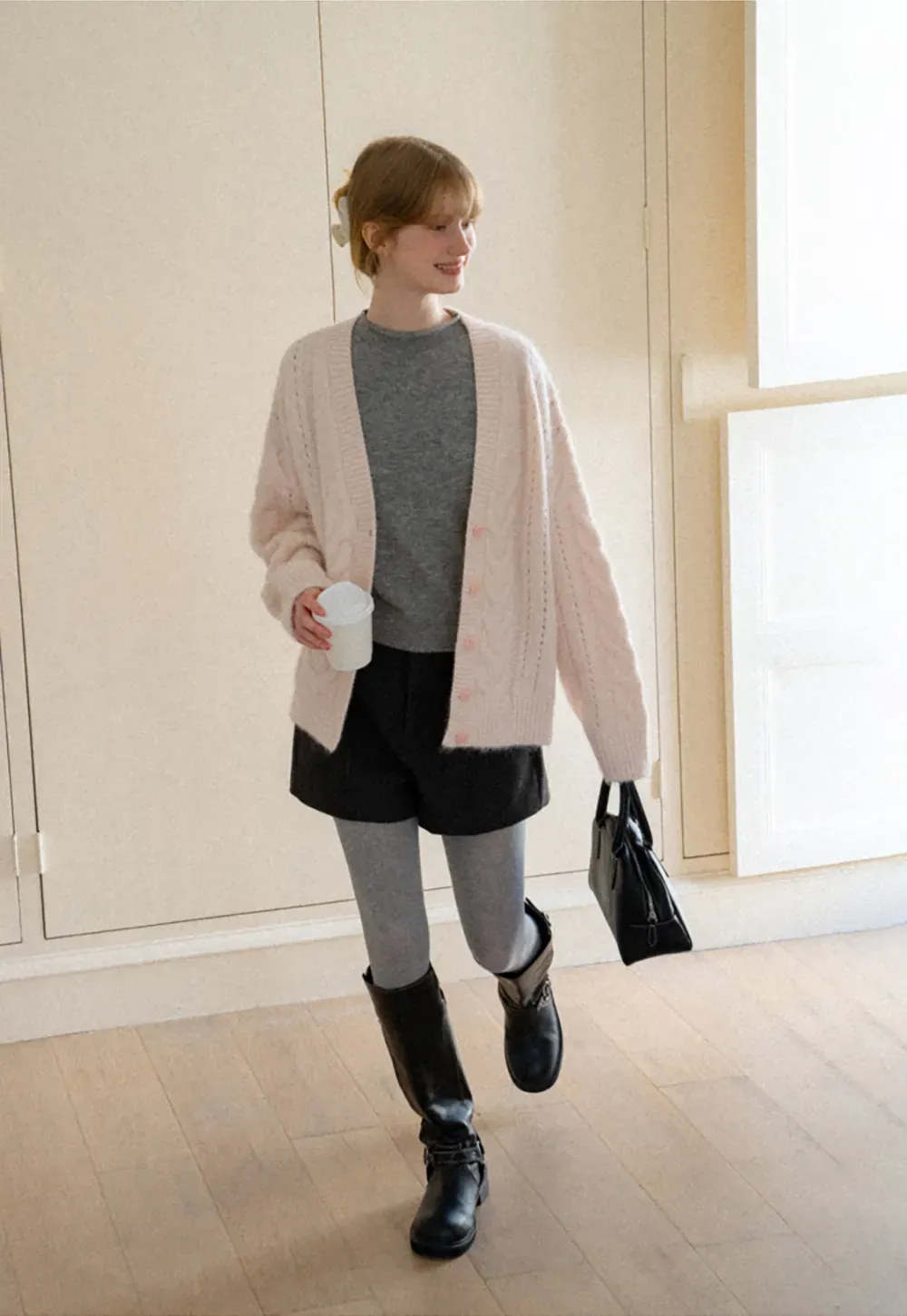 Cable Knit V Neck Button Front Cardigan Sweater