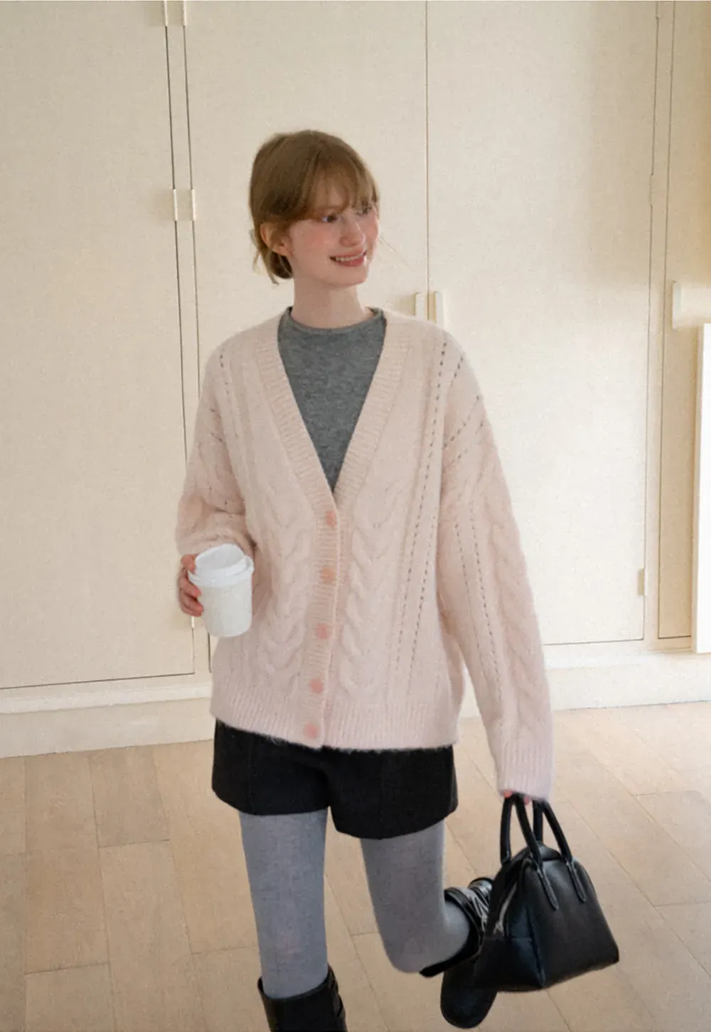 Cable Knit V Neck Button Front Cardigan Sweater