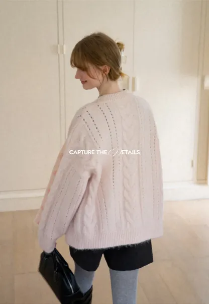 Cable Knit V Neck Button Front Cardigan Sweater