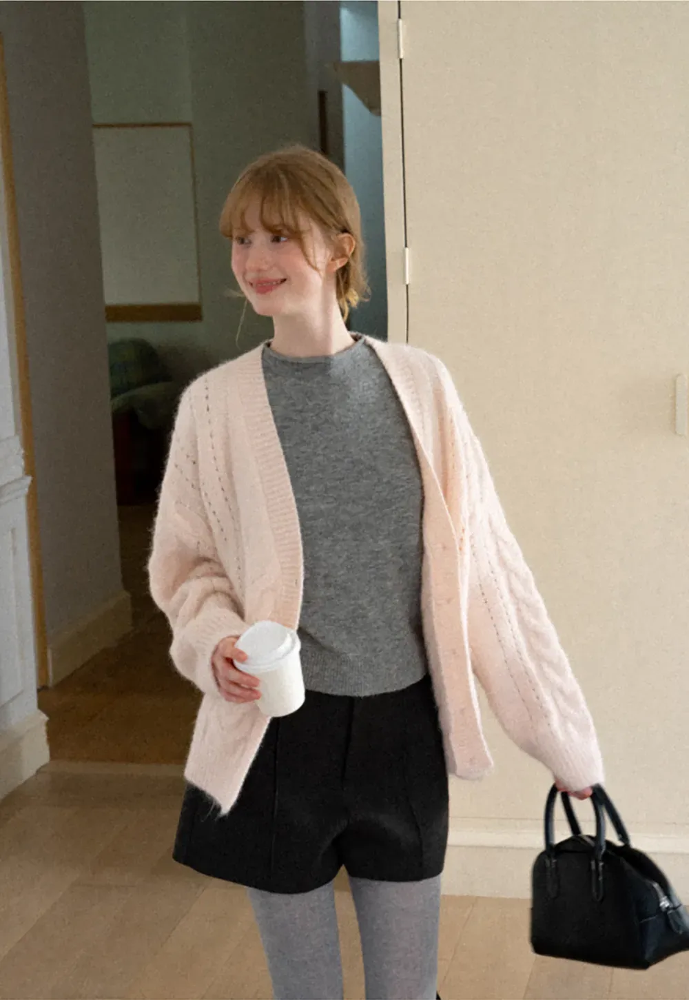 Cable Knit V Neck Button Front Cardigan Sweater