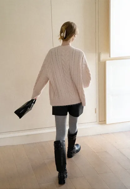 Cable Knit V Neck Button Front Cardigan Sweater