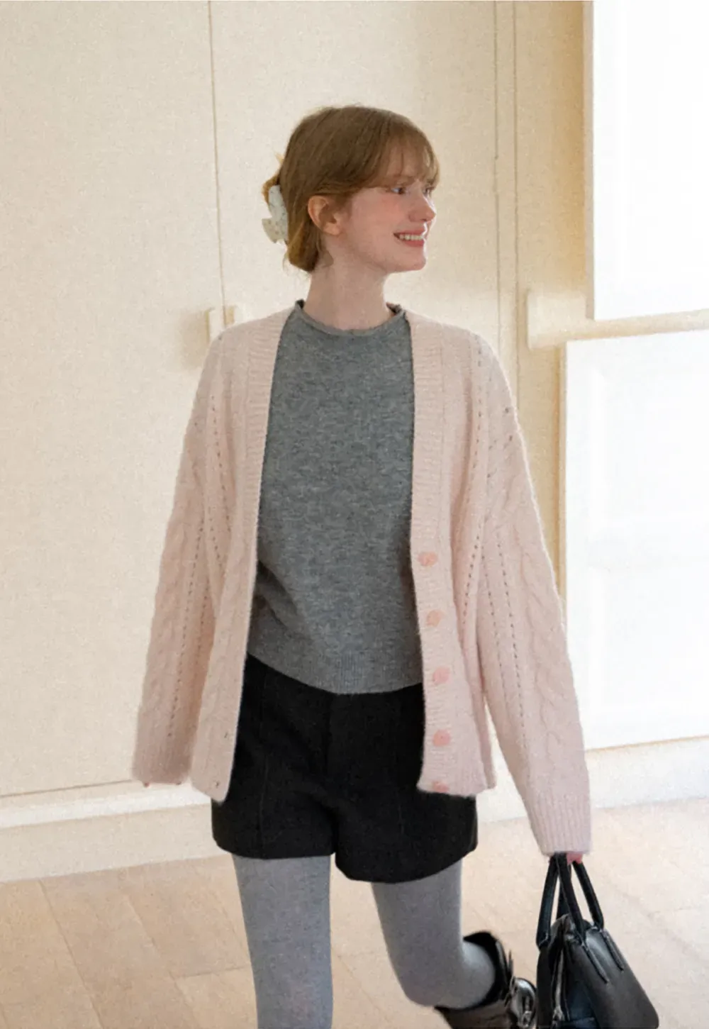 Cable Knit V Neck Button Front Cardigan Sweater