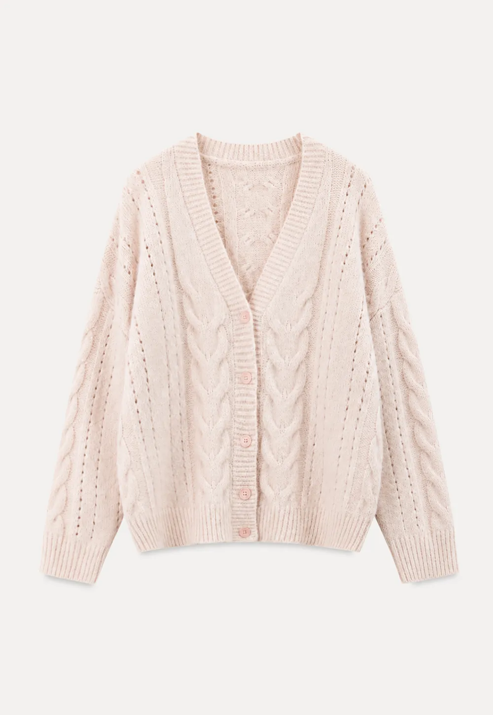 Cable Knit V Neck Button Front Cardigan Sweater
