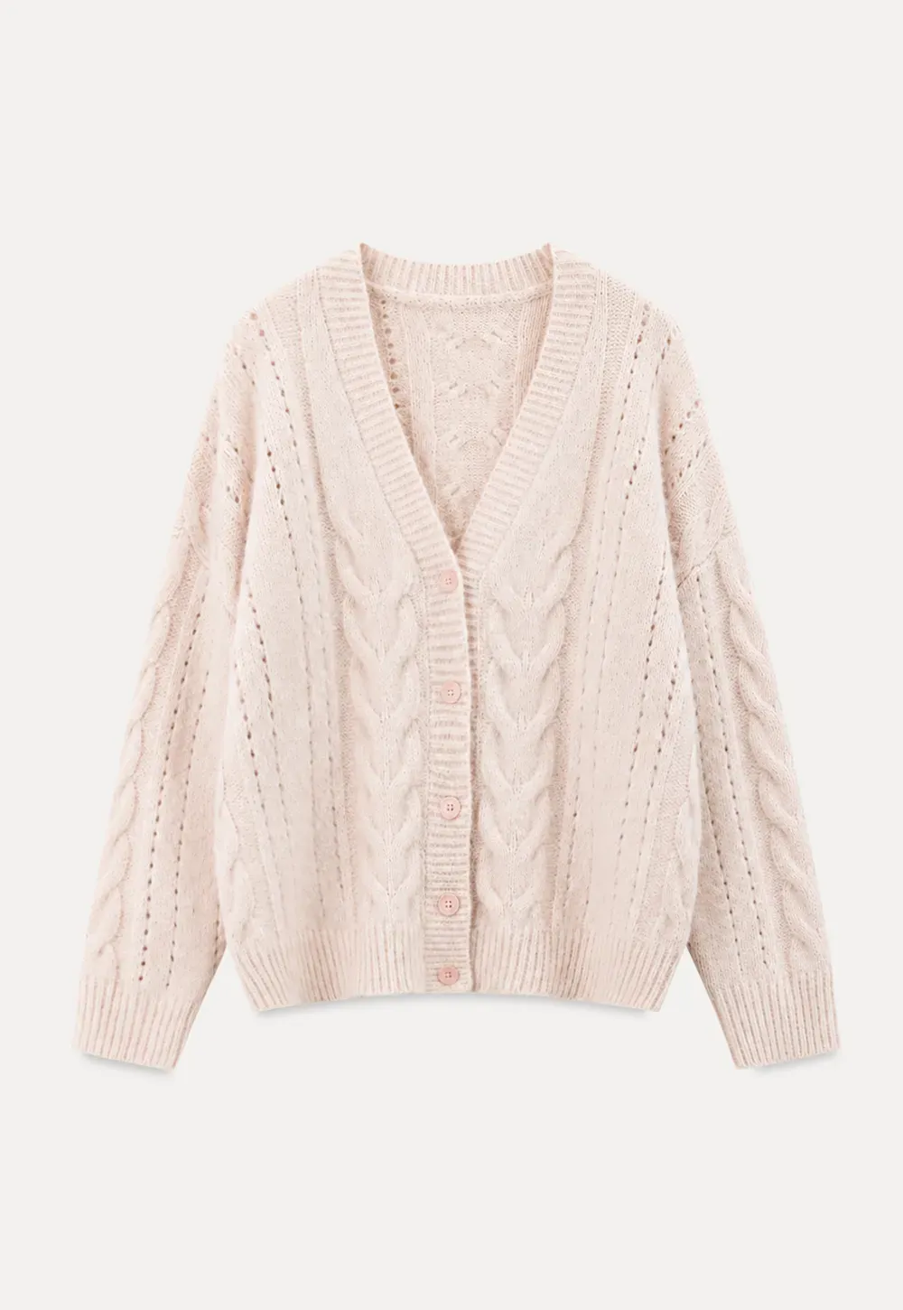Cable Knit V Neck Button Front Cardigan Sweater