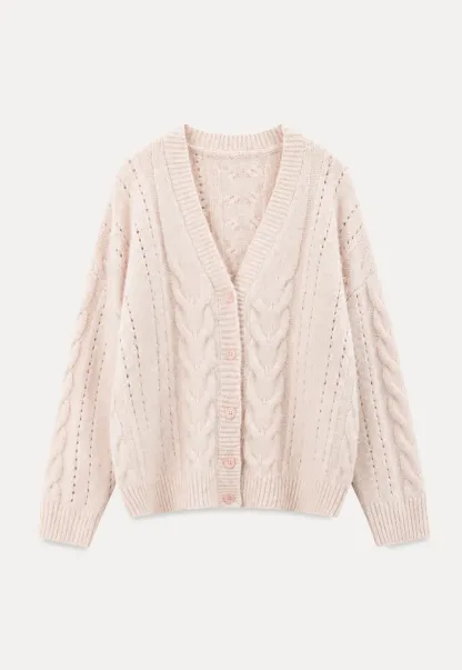 Cable Knit V Neck Button Front Cardigan Sweater