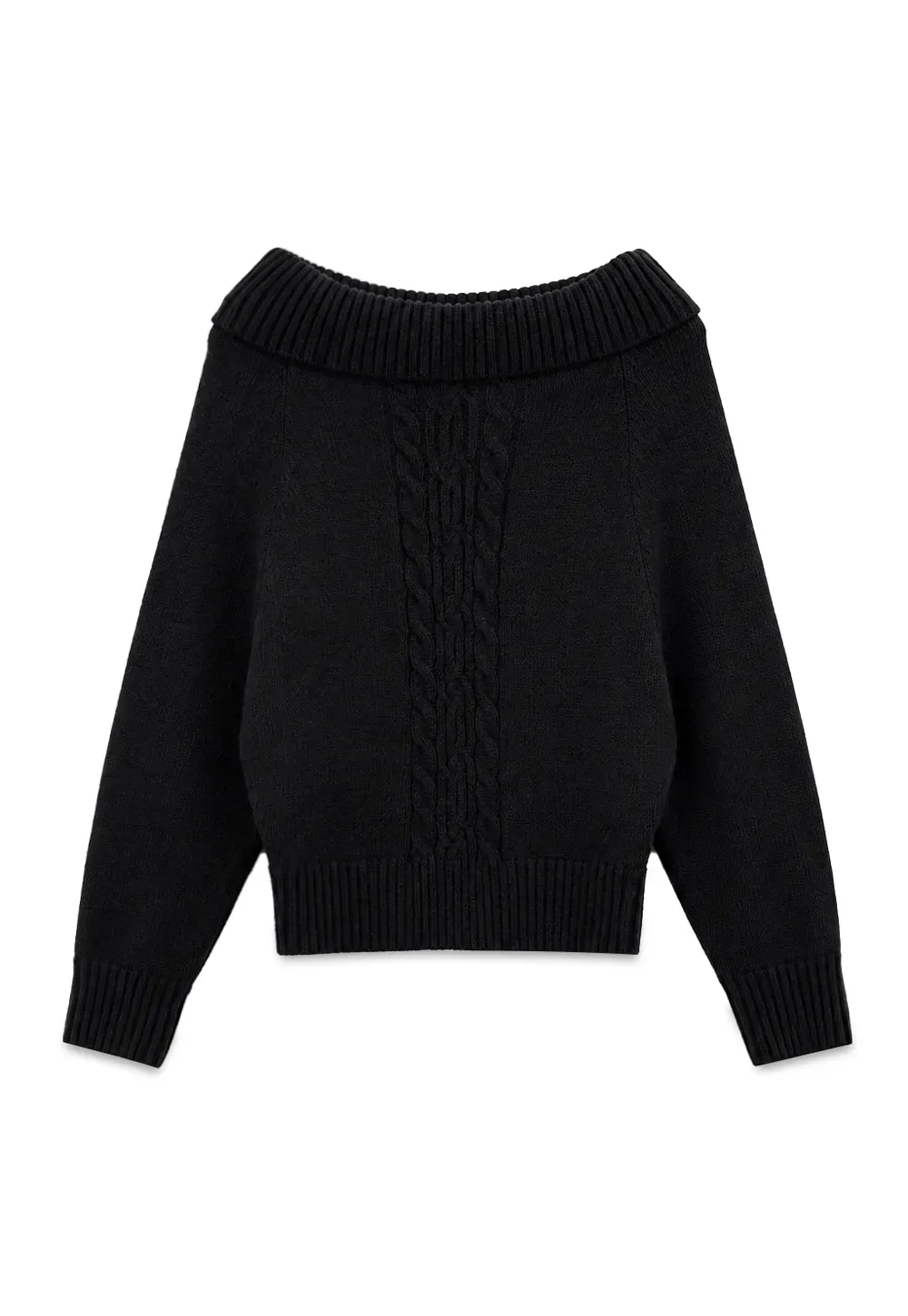 Off Shoulder Ribbed Knit Sweater with Cable Detail