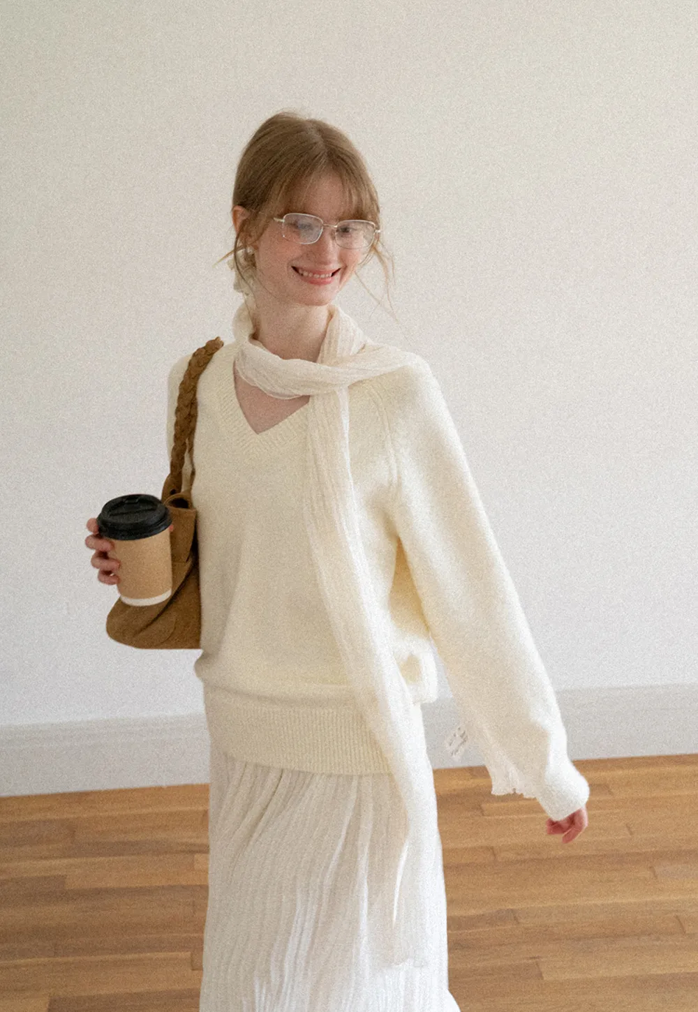V Neck Ribbed Knit Sweater