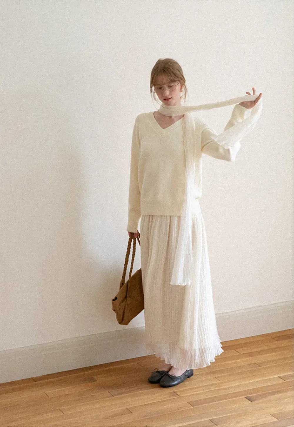 V Neck Ribbed Knit Sweater