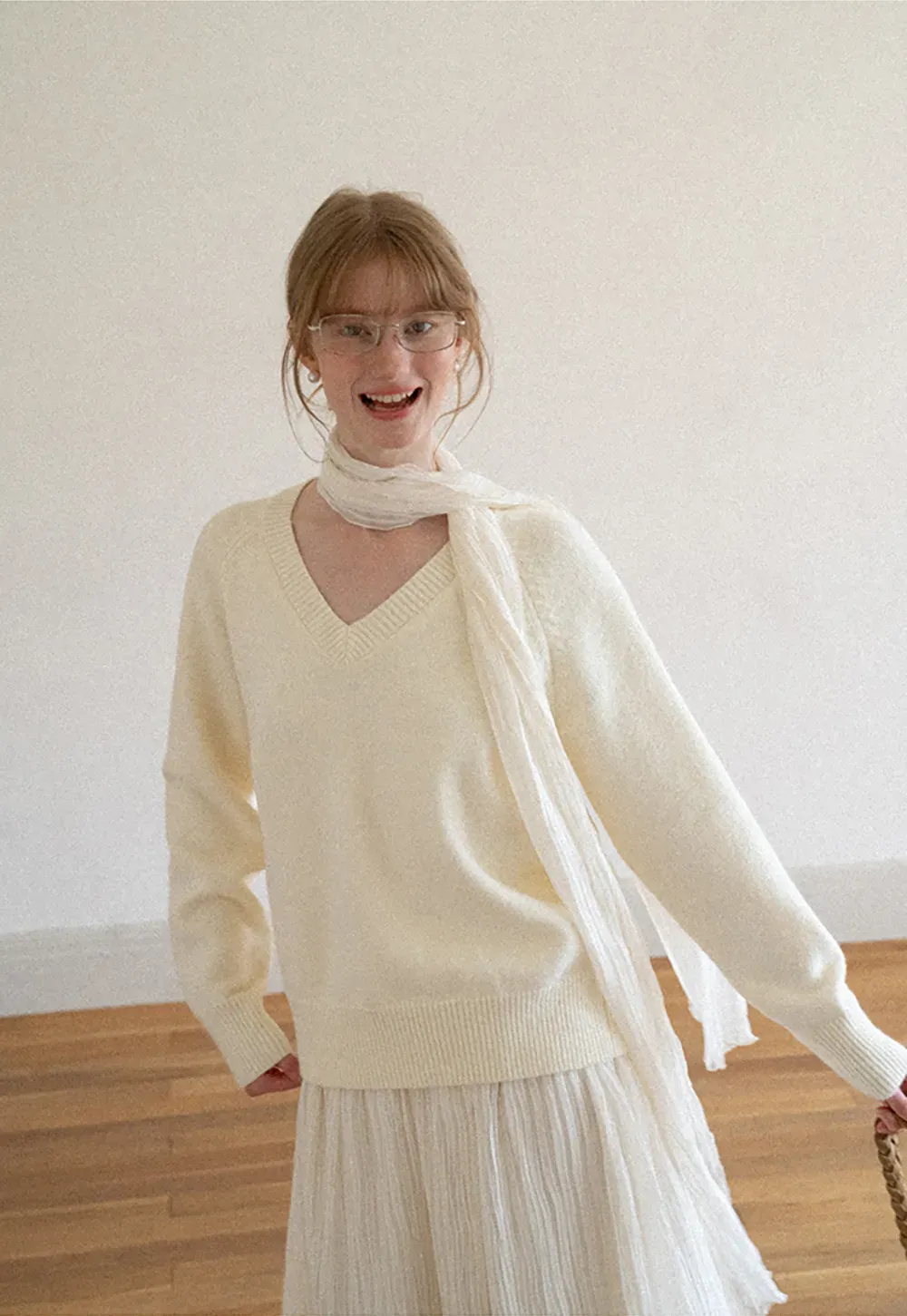 V Neck Ribbed Knit Sweater
