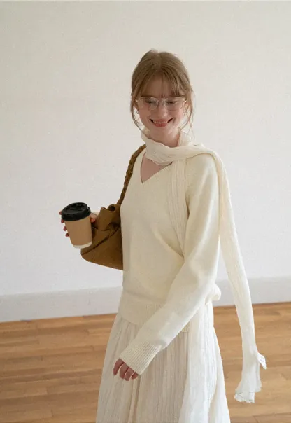 V Neck Ribbed Knit Sweater