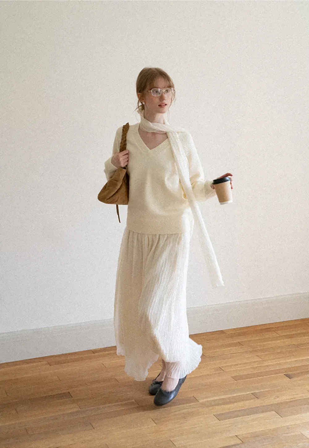 V Neck Ribbed Knit Sweater
