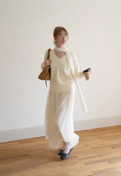 V Neck Ribbed Knit Sweater