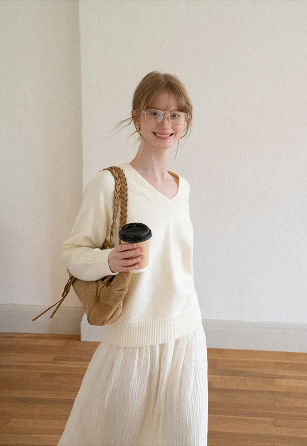 V Neck Ribbed Knit Sweater