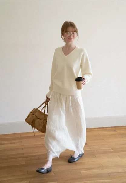 V Neck Ribbed Knit Sweater