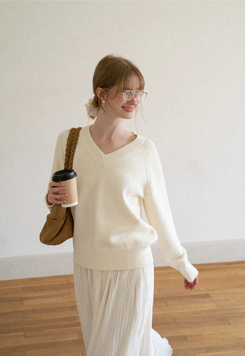 V Neck Ribbed Knit Sweater