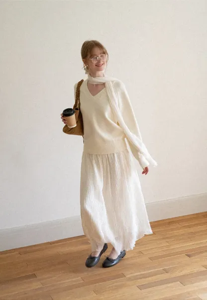 V Neck Ribbed Knit Sweater