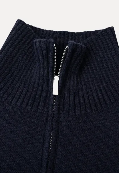 Fair Isle Patterned High Neck Zip Front Knit Sweater