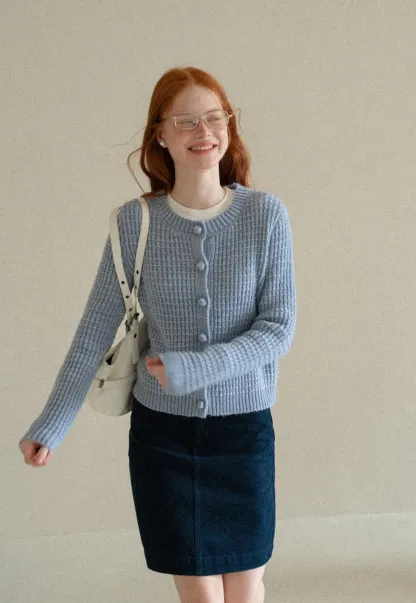 Ribbed Knit Cropped Cardigan with Button Front