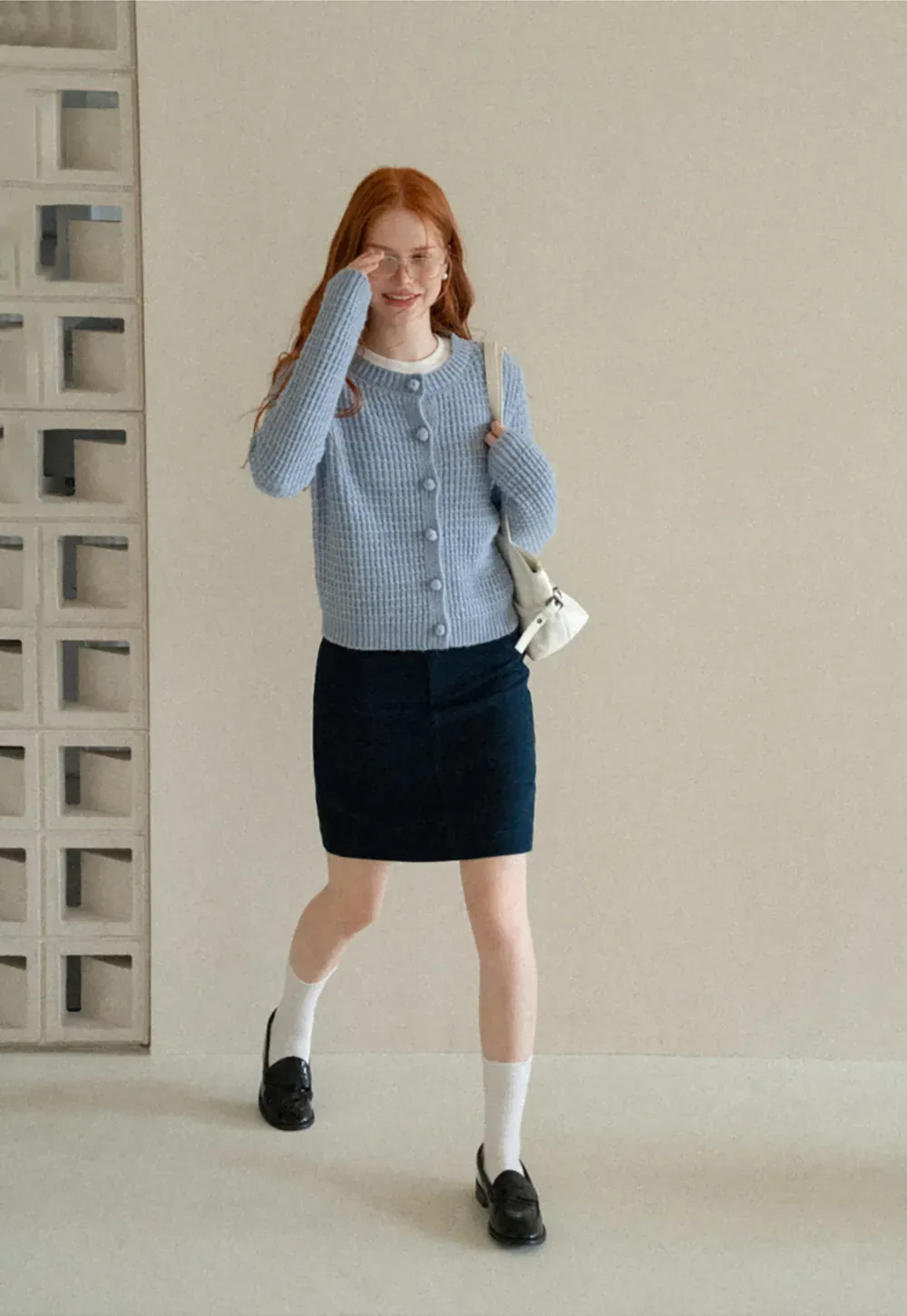 Ribbed Knit Cropped Cardigan with Button Front