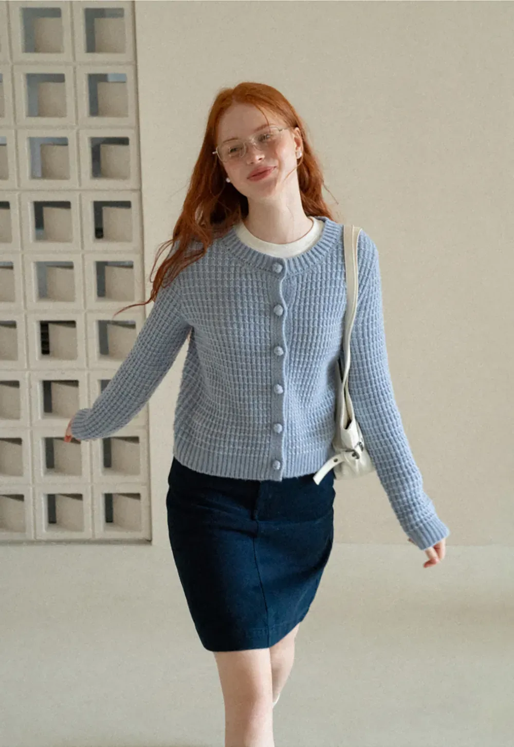 Ribbed Knit Cropped Cardigan with Button Front