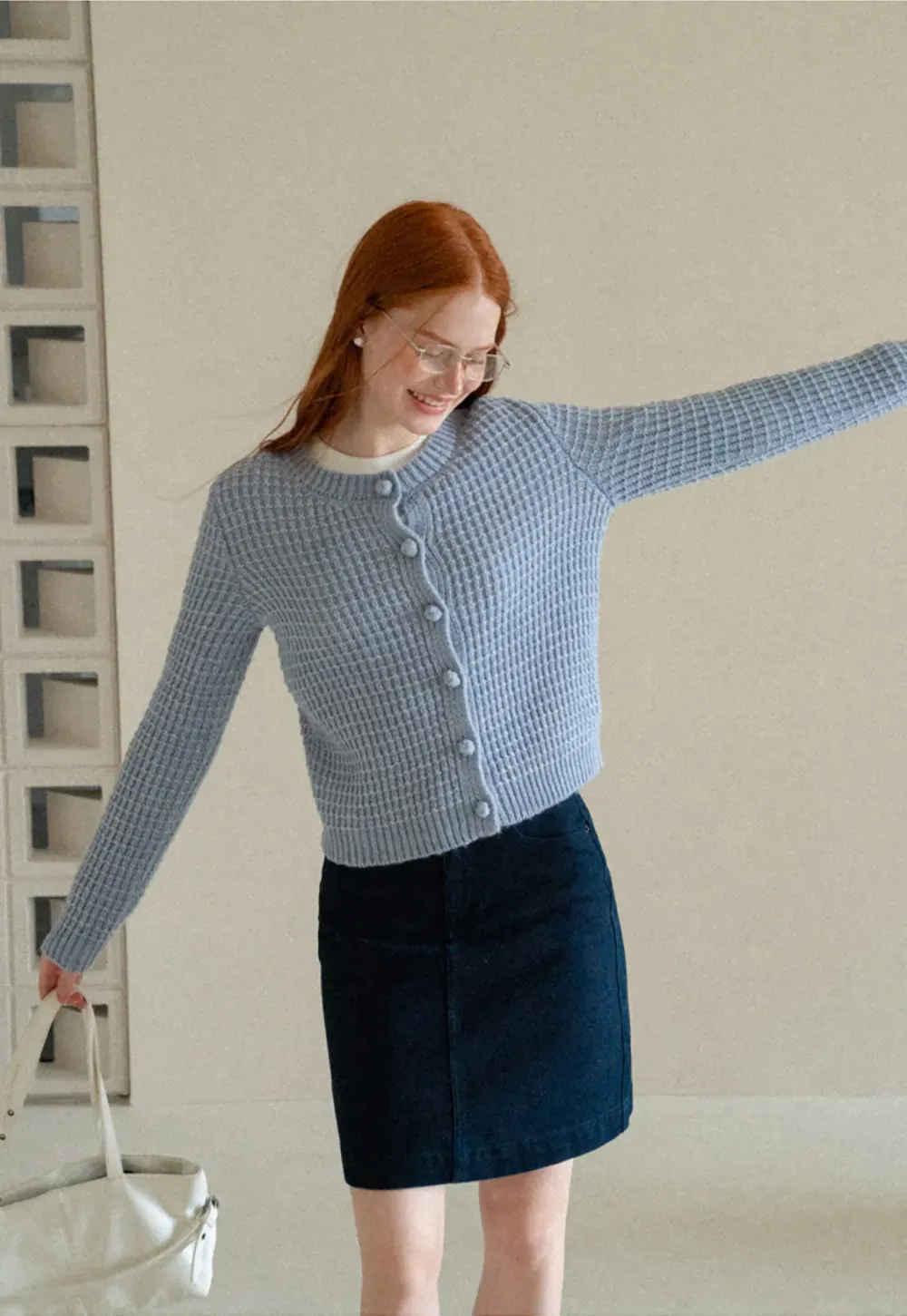 Ribbed Knit Cropped Cardigan with Button Front