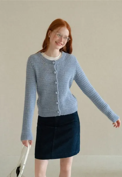 Ribbed Knit Cropped Cardigan with Button Front