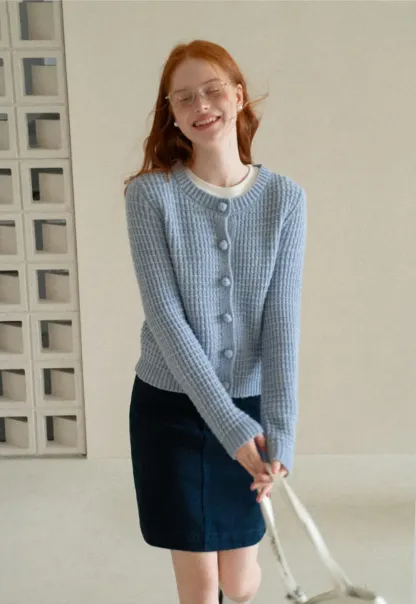Ribbed Knit Cropped Cardigan with Button Front