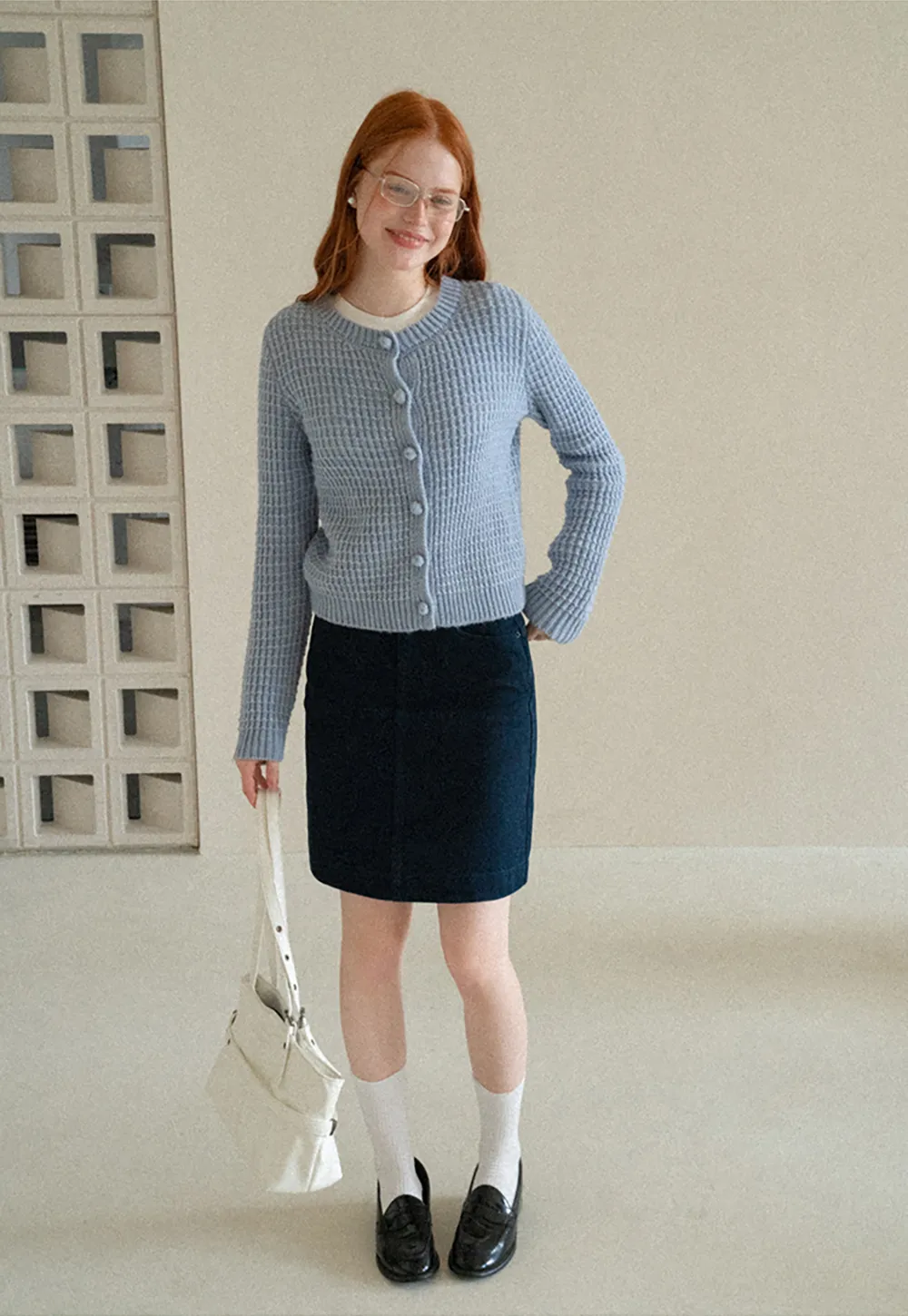 Ribbed Knit Cropped Cardigan with Button Front