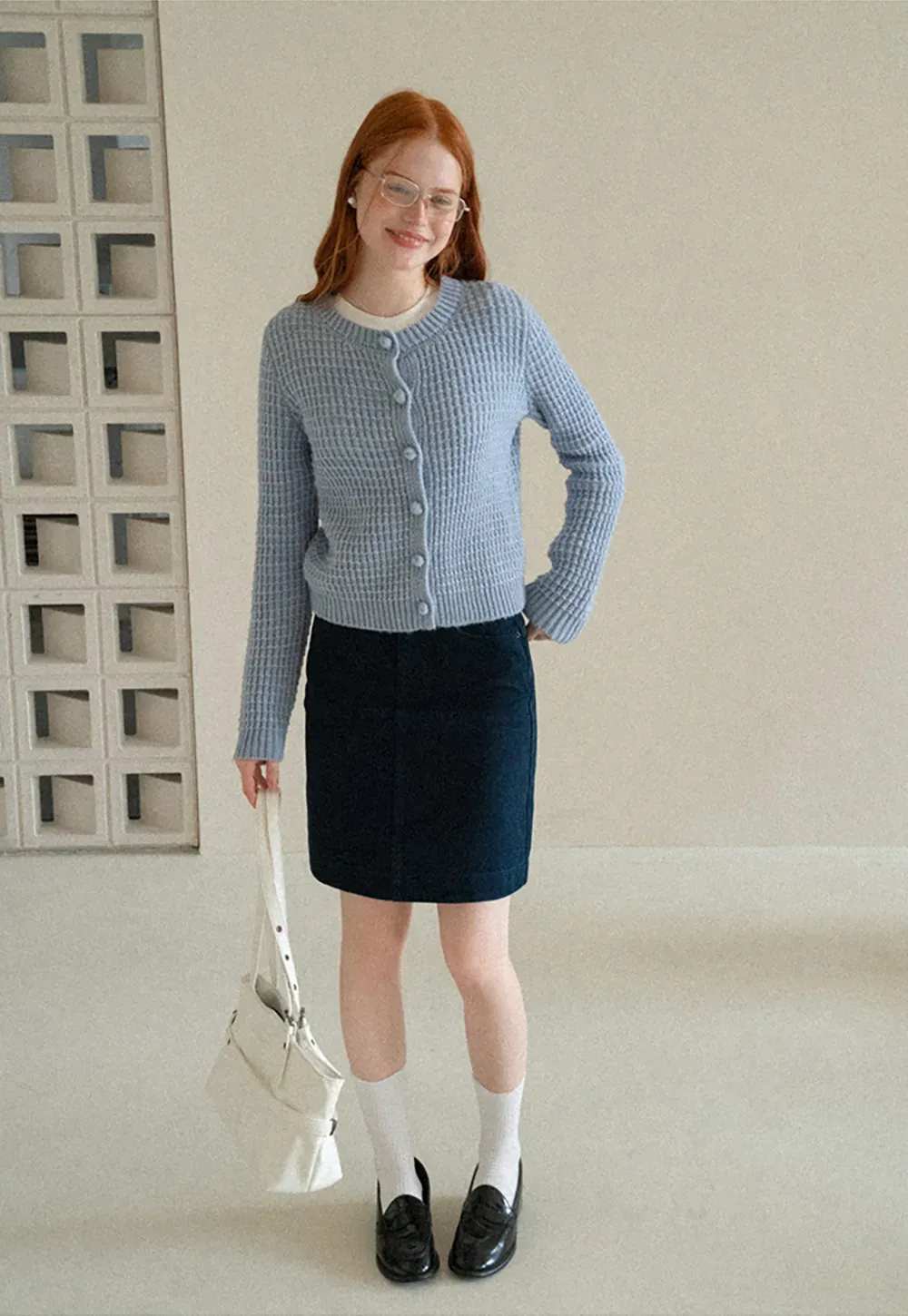 Ribbed Knit Cropped Cardigan with Button Front