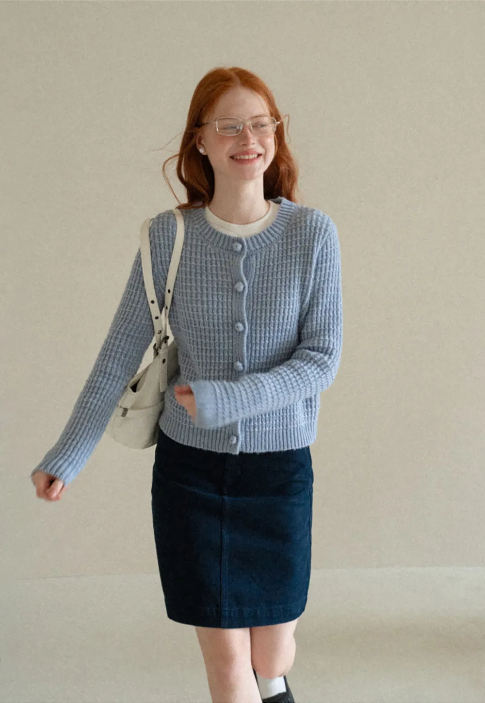 Ribbed Knit Cropped Cardigan with Button Front