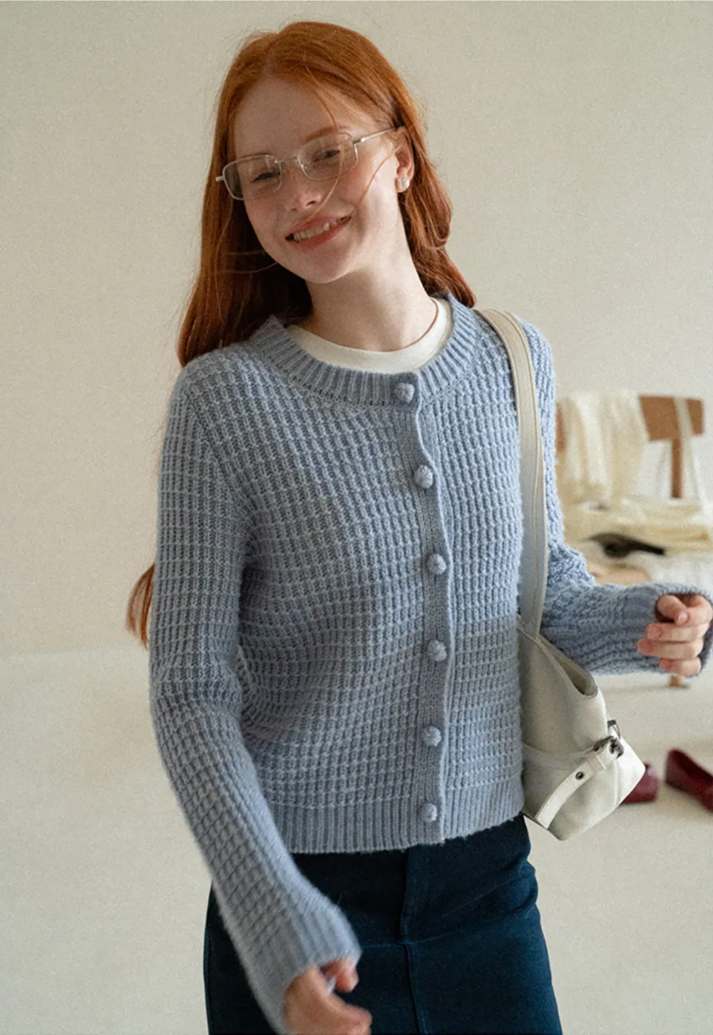 Ribbed Knit Cropped Cardigan with Button Front