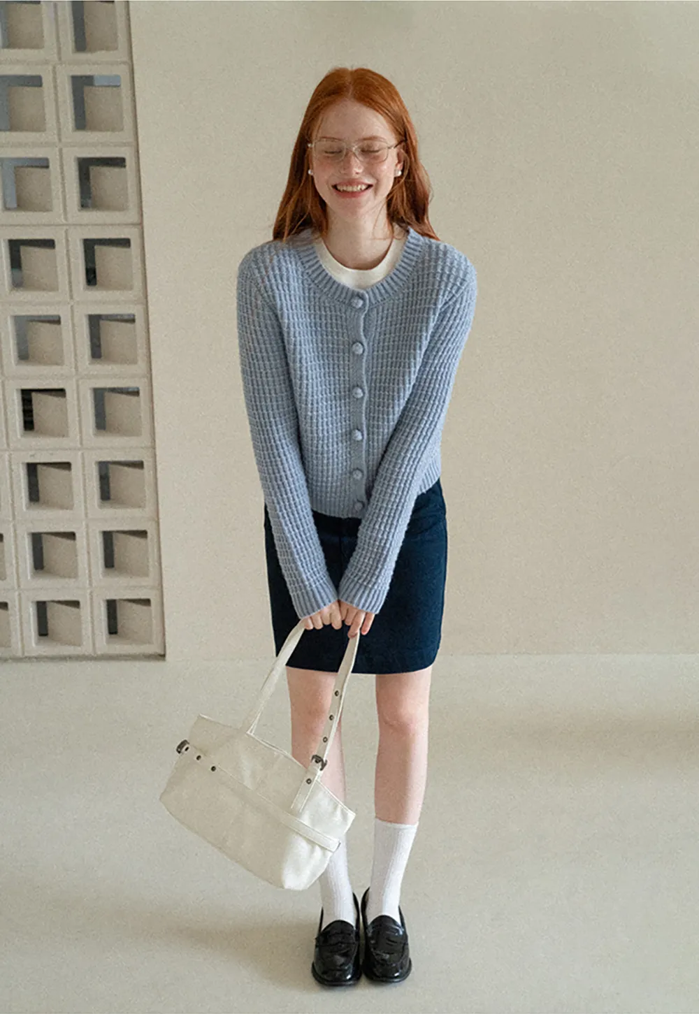 Ribbed Knit Cropped Cardigan with Button Front