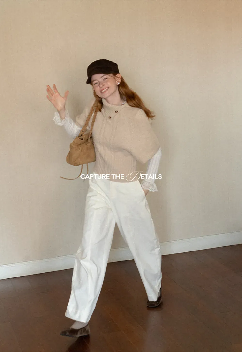 Cropped Cable Knit Sweater with Buttoned Collar