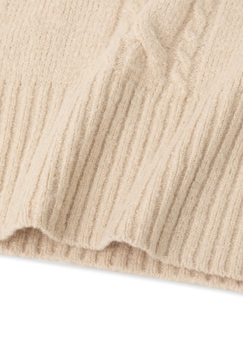 Cropped Cable Knit Sweater with Buttoned Collar