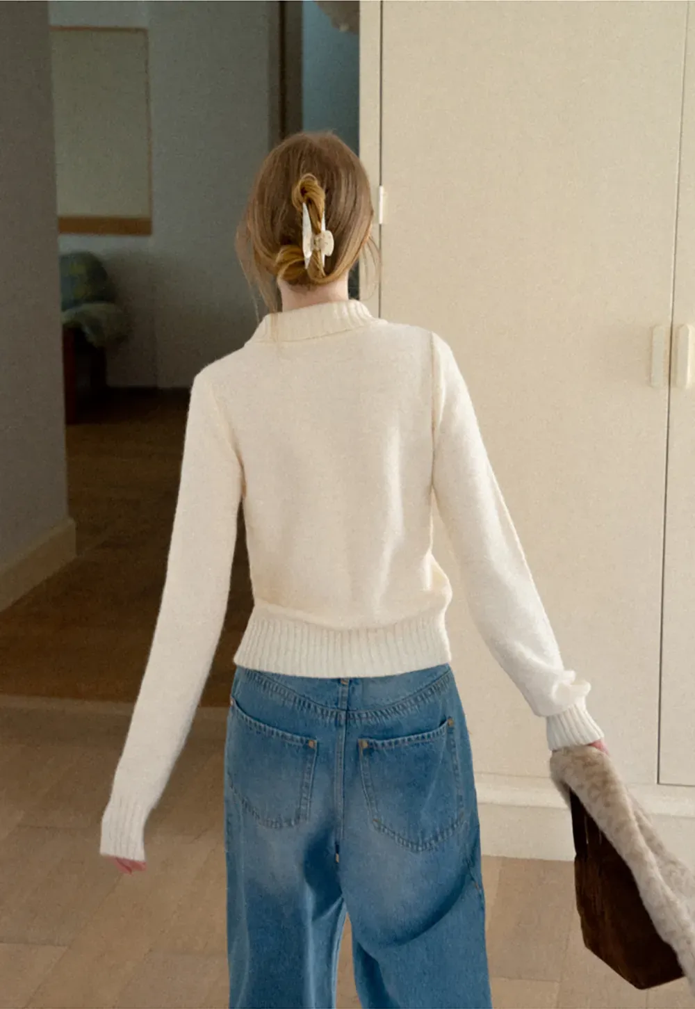 Cable Knit Diamond Pattern Collared Pullover Sweater