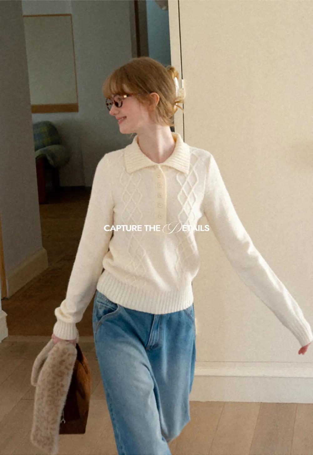 Cable Knit Diamond Pattern Collared Pullover Sweater