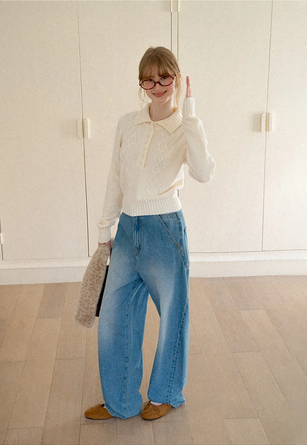Cable Knit Diamond Pattern Collared Pullover Sweater