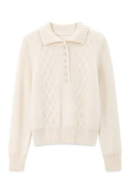 Cable Knit Diamond Pattern Collared Pullover Sweater