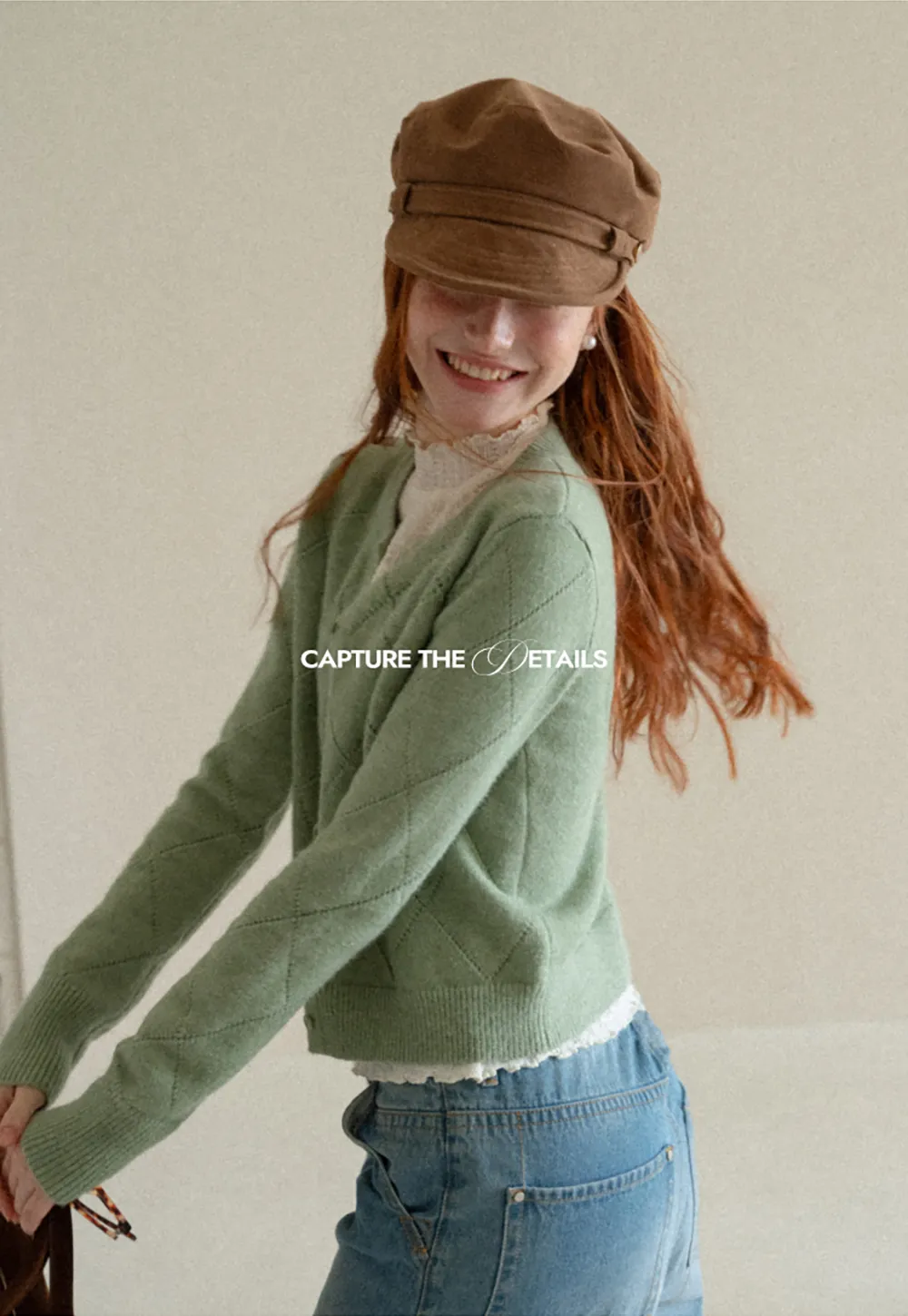 Diamond Stitch Sleeves Cropped Knit Sweater