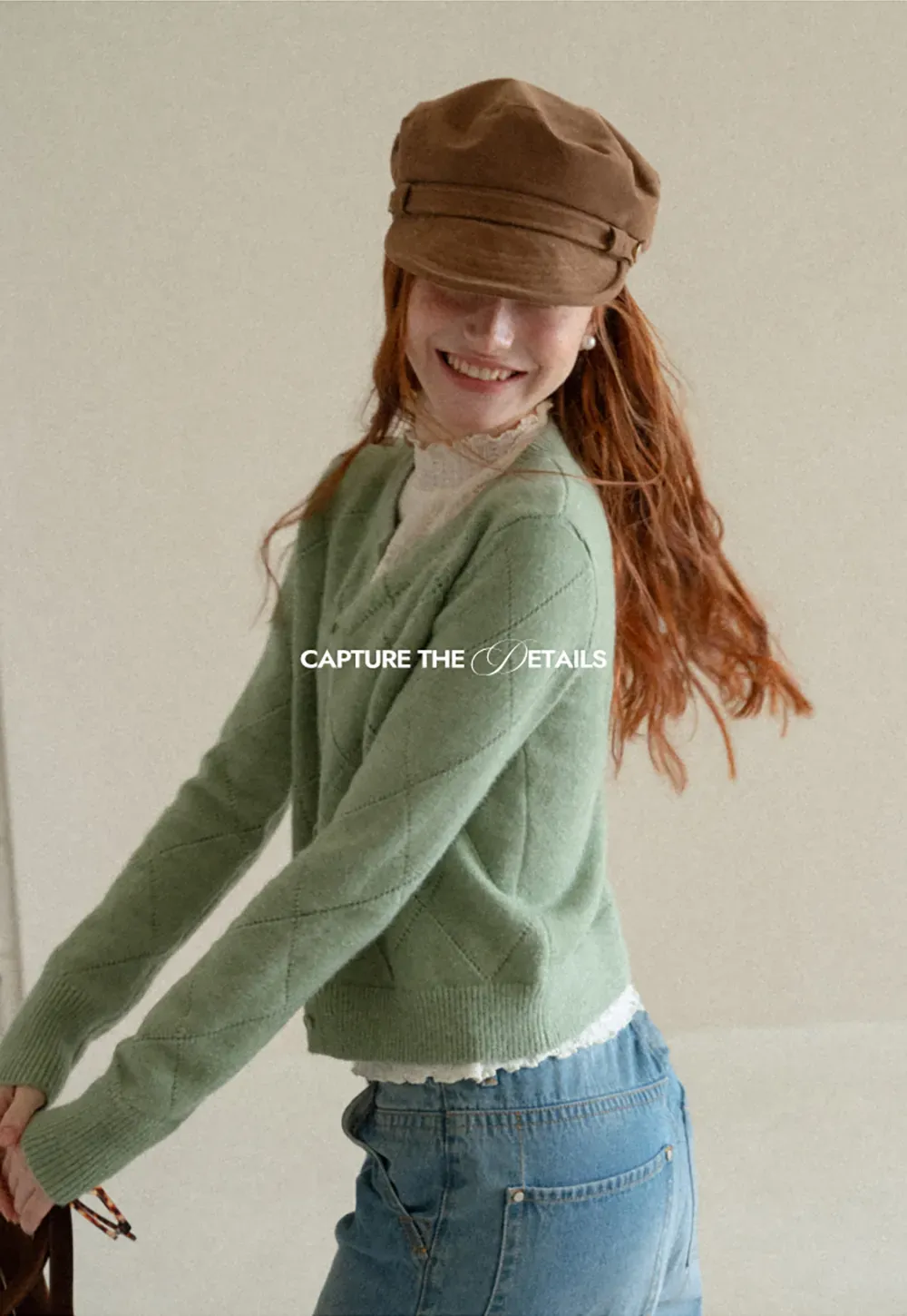 Diamond Stitch Sleeves Cropped Knit Sweater