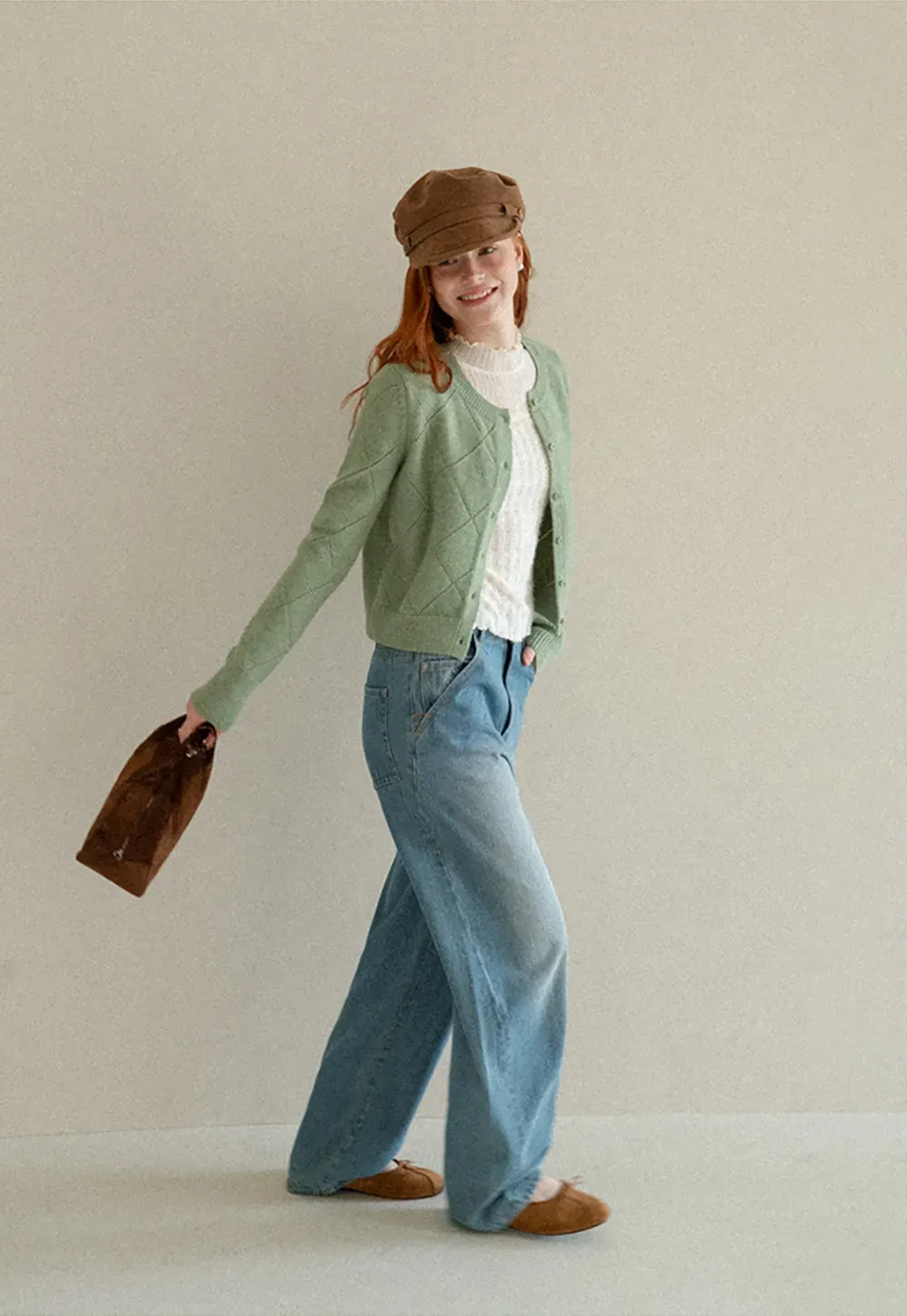 Diamond Stitch Sleeves Cropped Knit Sweater