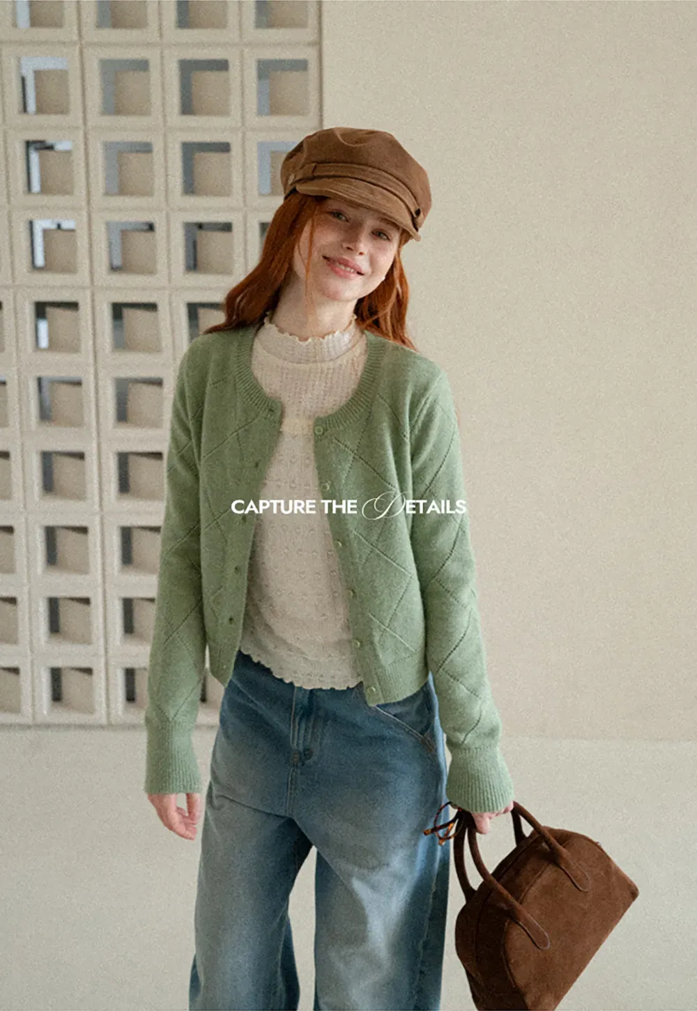 Diamond Stitch Sleeves Cropped Knit Sweater