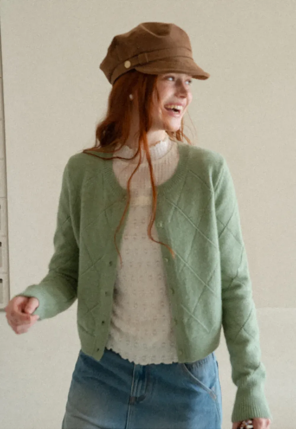 Diamond Stitch Sleeves Cropped Knit Sweater