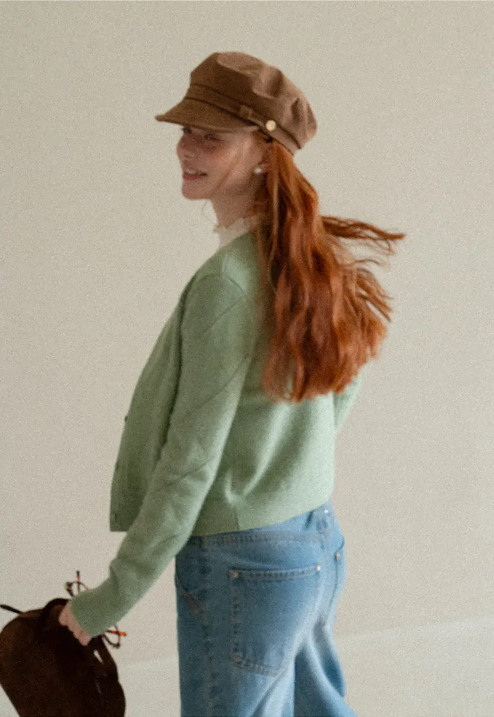 Diamond Stitch Sleeves Cropped Knit Sweater