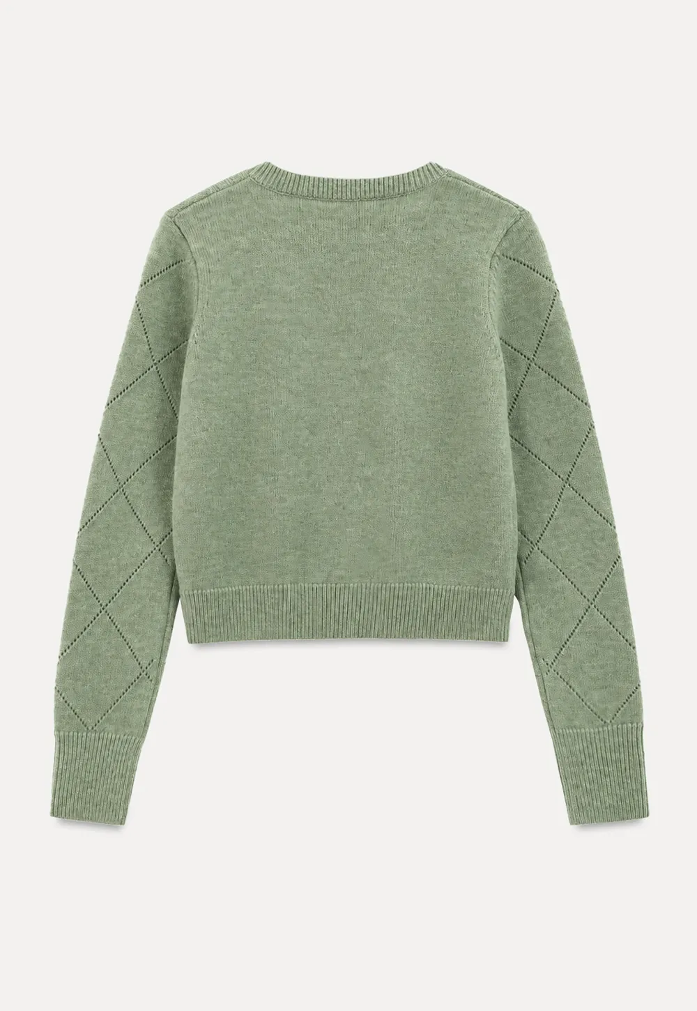 Diamond Stitch Sleeves Cropped Knit Sweater