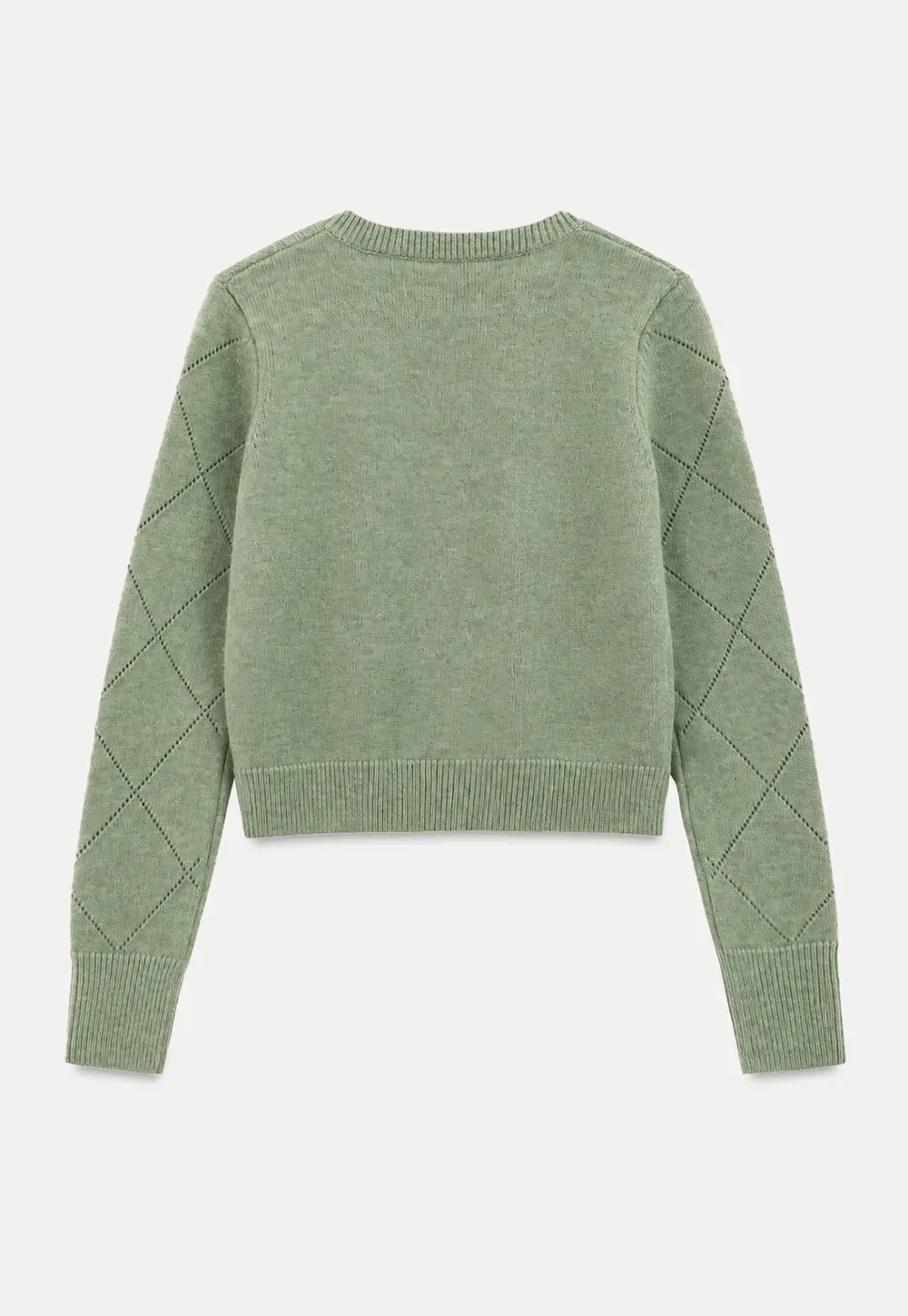 Diamond Stitch Sleeves Cropped Knit Sweater
