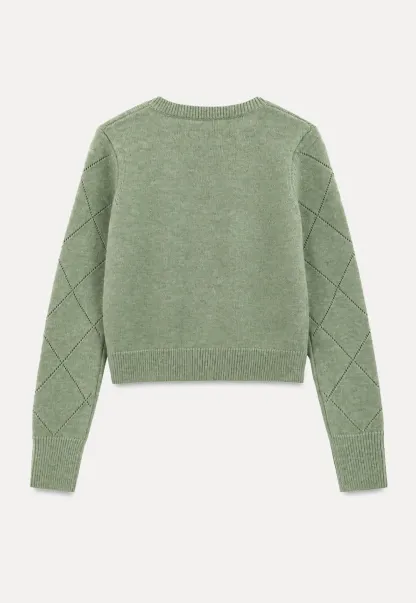 Diamond Stitch Sleeves Cropped Knit Sweater