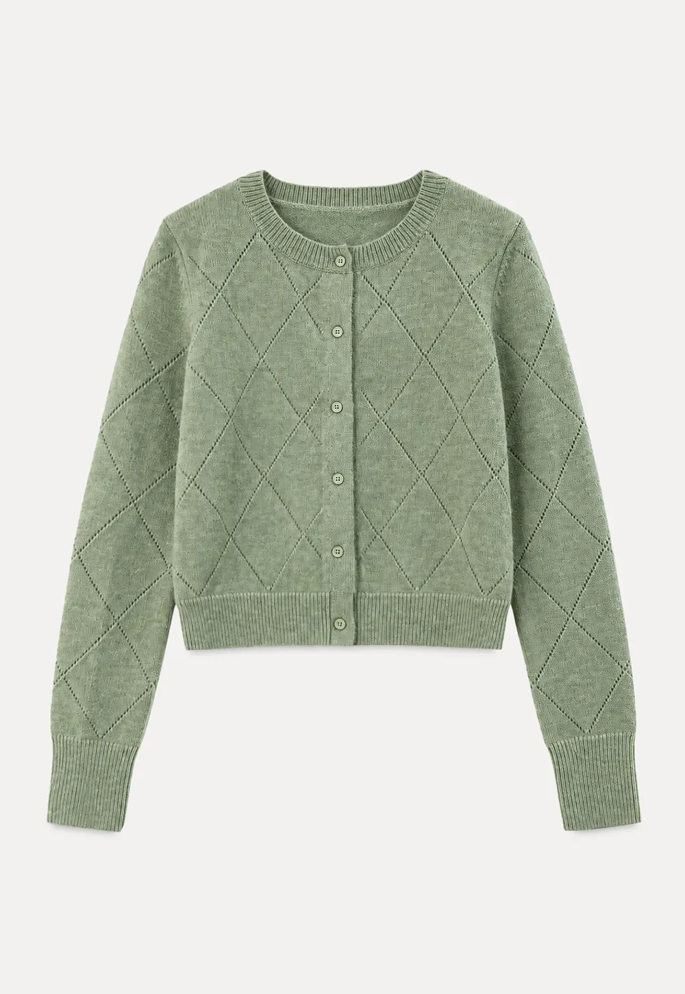 Diamond Stitch Sleeves Cropped Knit Sweater