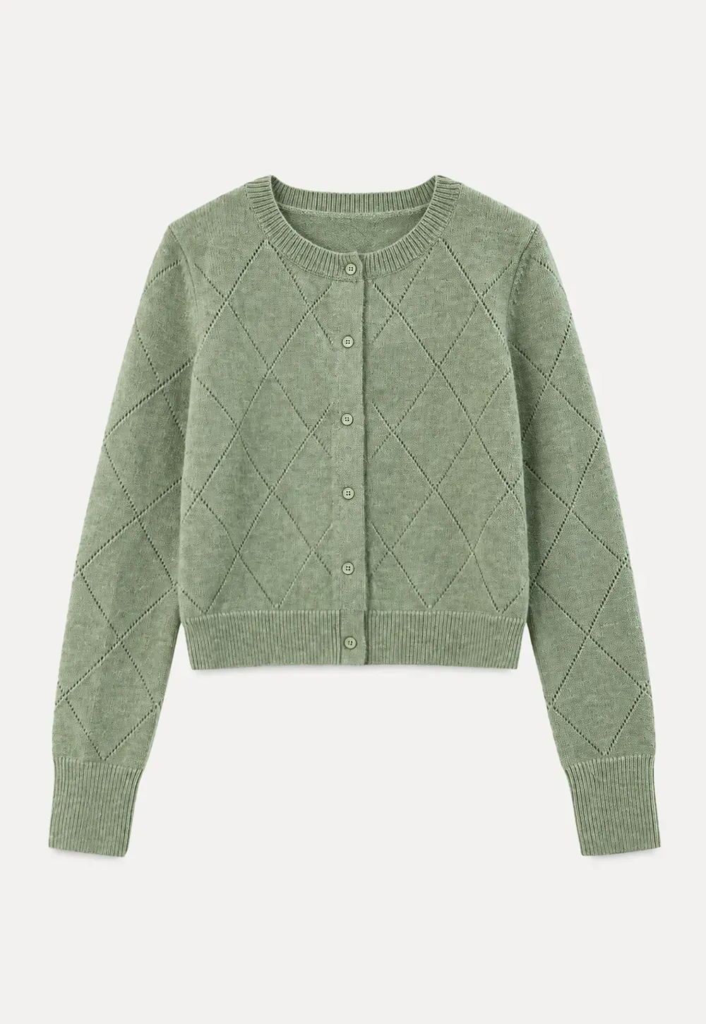 Diamond Stitch Sleeves Cropped Knit Sweater