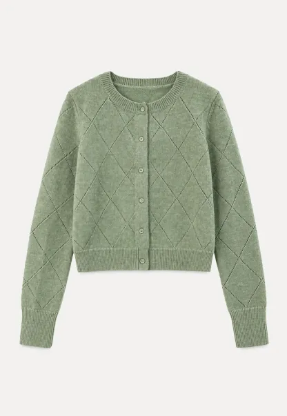 Diamond Stitch Sleeves Cropped Knit Sweater